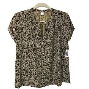 Old Navy Animal Print Blouse Button Down Short-Sleeve Top Size XS - NEW